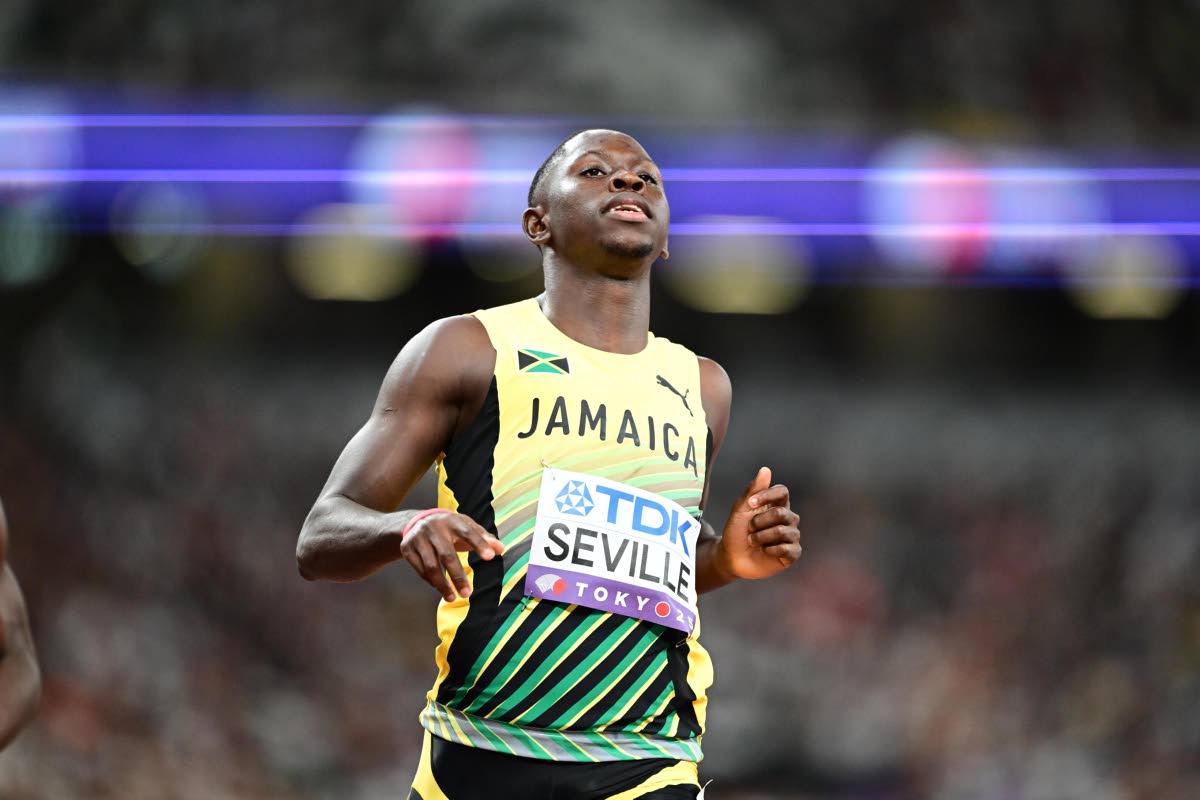 Jamaica’s Oblique Seville eases down after going through the heats of the 100 metres at the World Athletics Championships at the Japan National Stadium yesterday.
