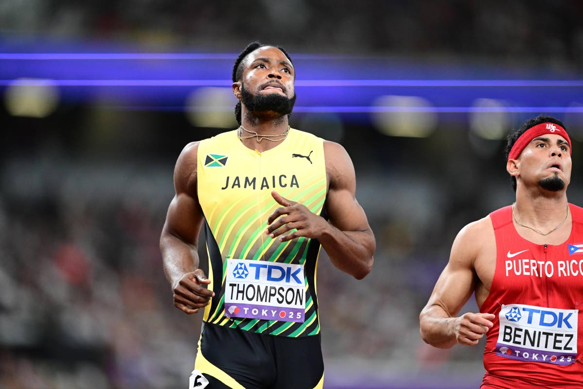 Kishane Thompson looks at the monitor right after completing a heat at the World Athletics Championships inside the Japan National Stadium yesterday.