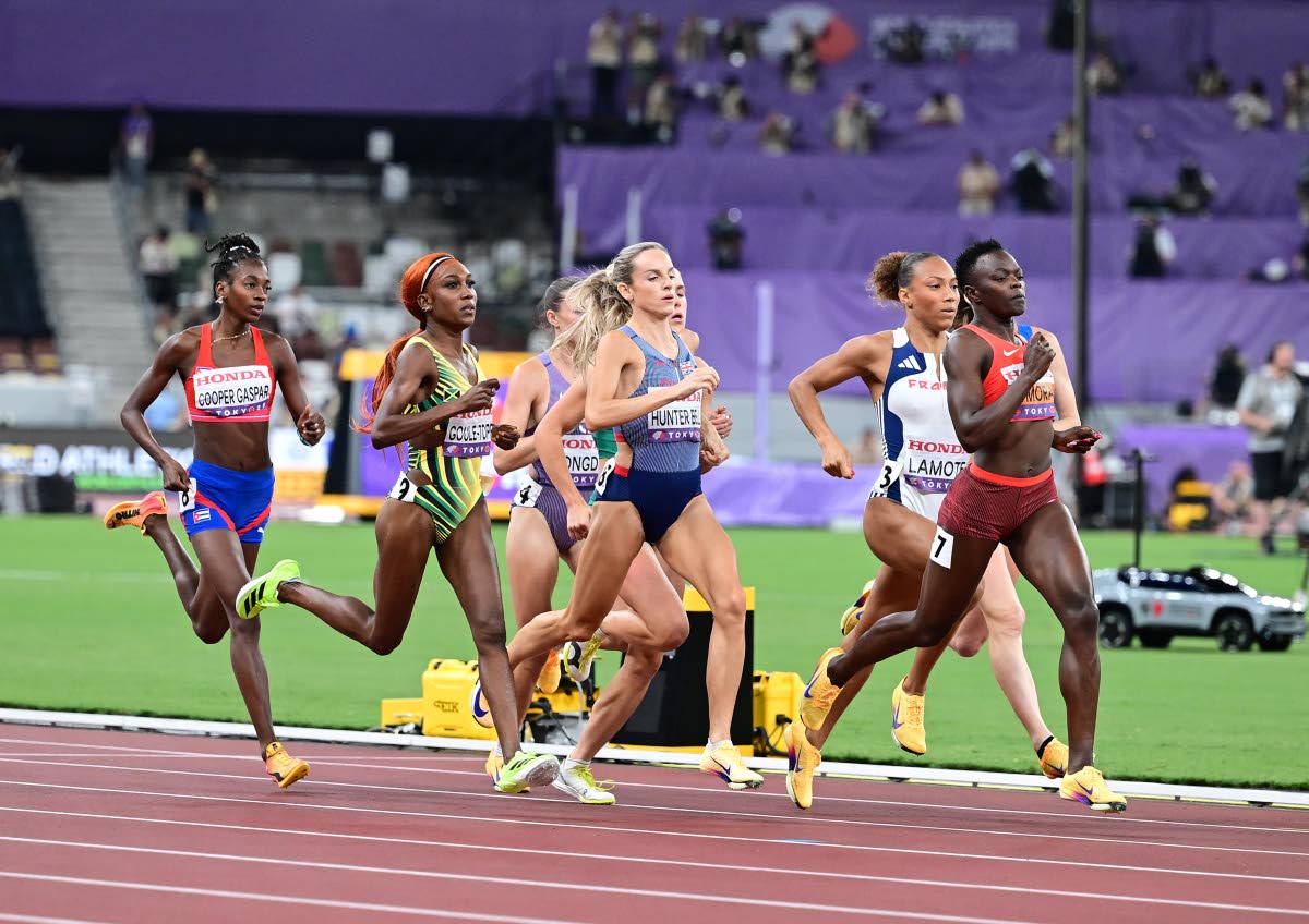 Natoya Goule-Toppin (second left) of Jamaica competing in heat one of the women’s 800-metre semi-finals on day seven of the World Athletics Championships in Tokyo, Japan. Goule-Toppin finished fifth in 1:59.58 and did not advance to the final.