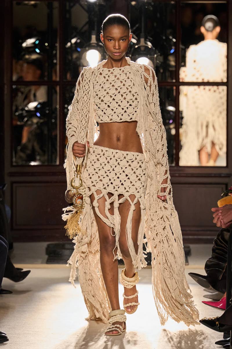 Dru Campbell returned to the Balmain runway in two looks for Creative Director Olivier Rousteing’s latest ready-to-wear collection preview hosted at the Intercontinental Ballroom in Paris last Wednesday.