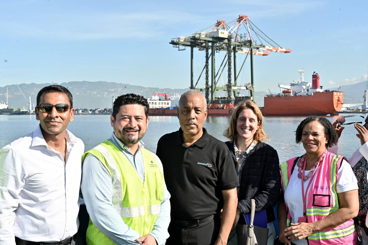 From left: Alok Jain, Port Authority of Jamaica (PAJ) chairman; Carlos Cabrera, chief operating officer of Kingston Freeport Terminal Limited; Professor Gordon Shirley, president of the PAJ; Marianne Ziss, French ambassador to Jamaica; and Corah Ann Robert