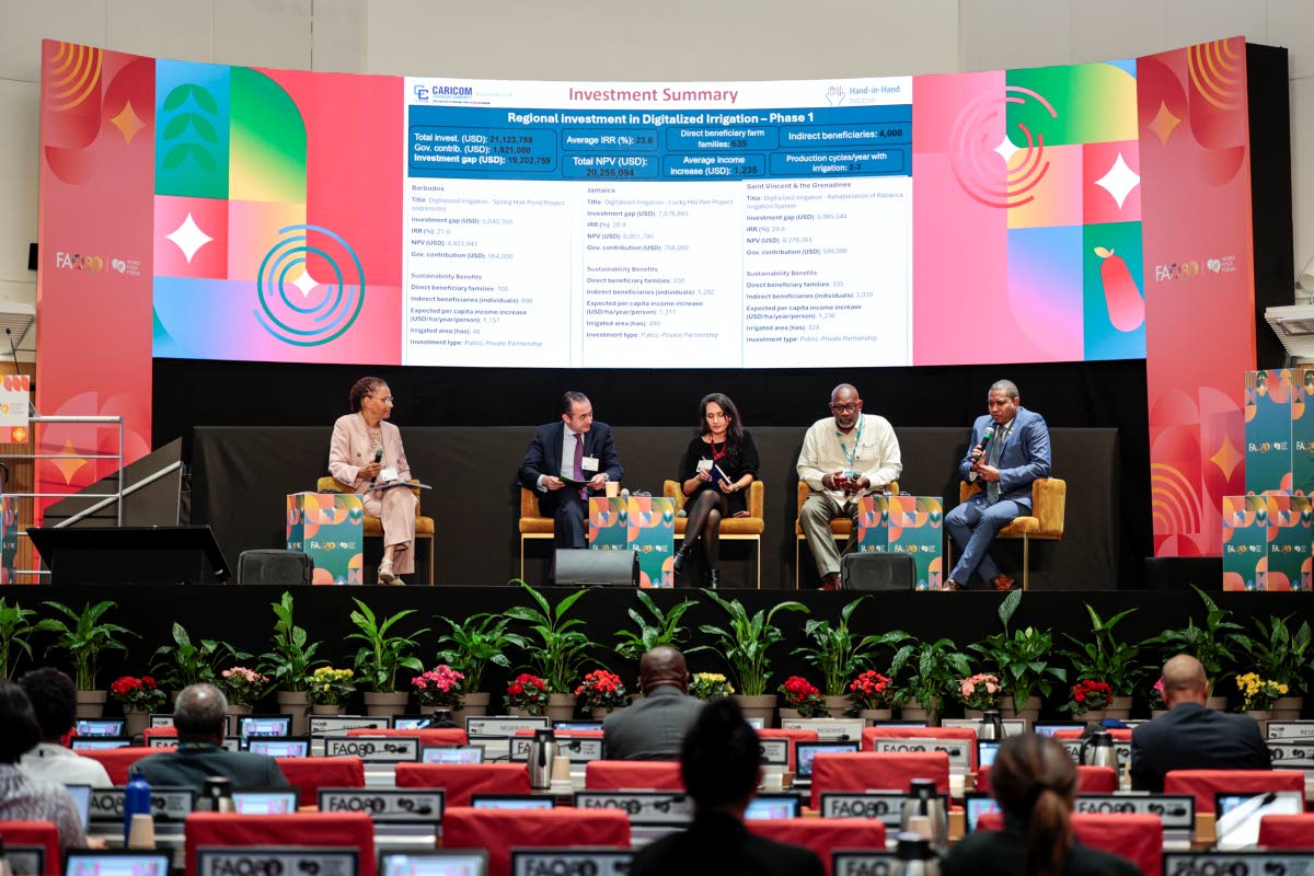 Panellists, including Floyd Green (right), minister of agriculture, fisheries and mining, at the Hand-in-Hand Initiative Investment Forum 2025 at FAO headquarters in Rome, Italy last week. 