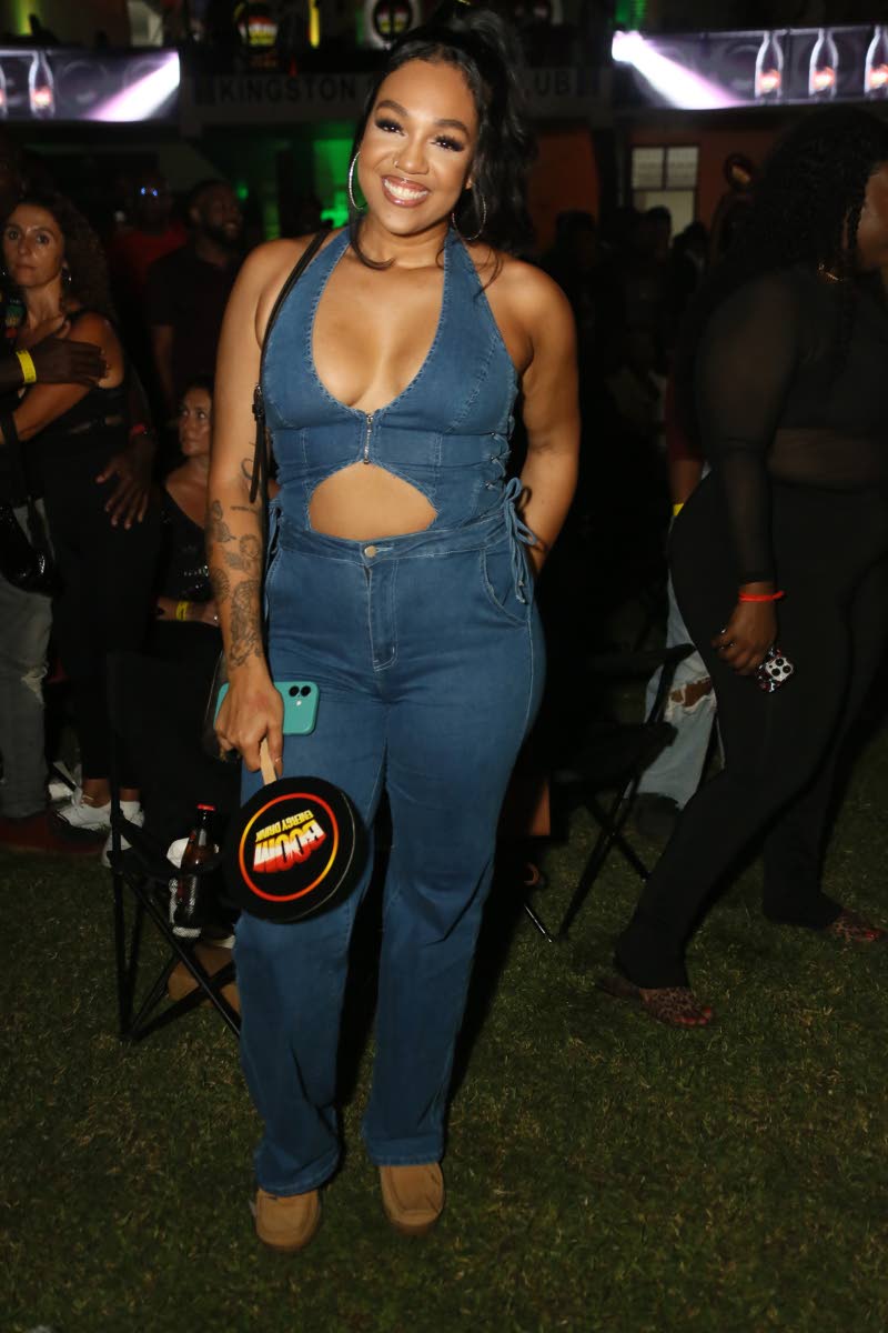 Denim is hot, and media personality and costume designer Ashley Miller understood the assignment in a cutout, plunging jumpsuit.