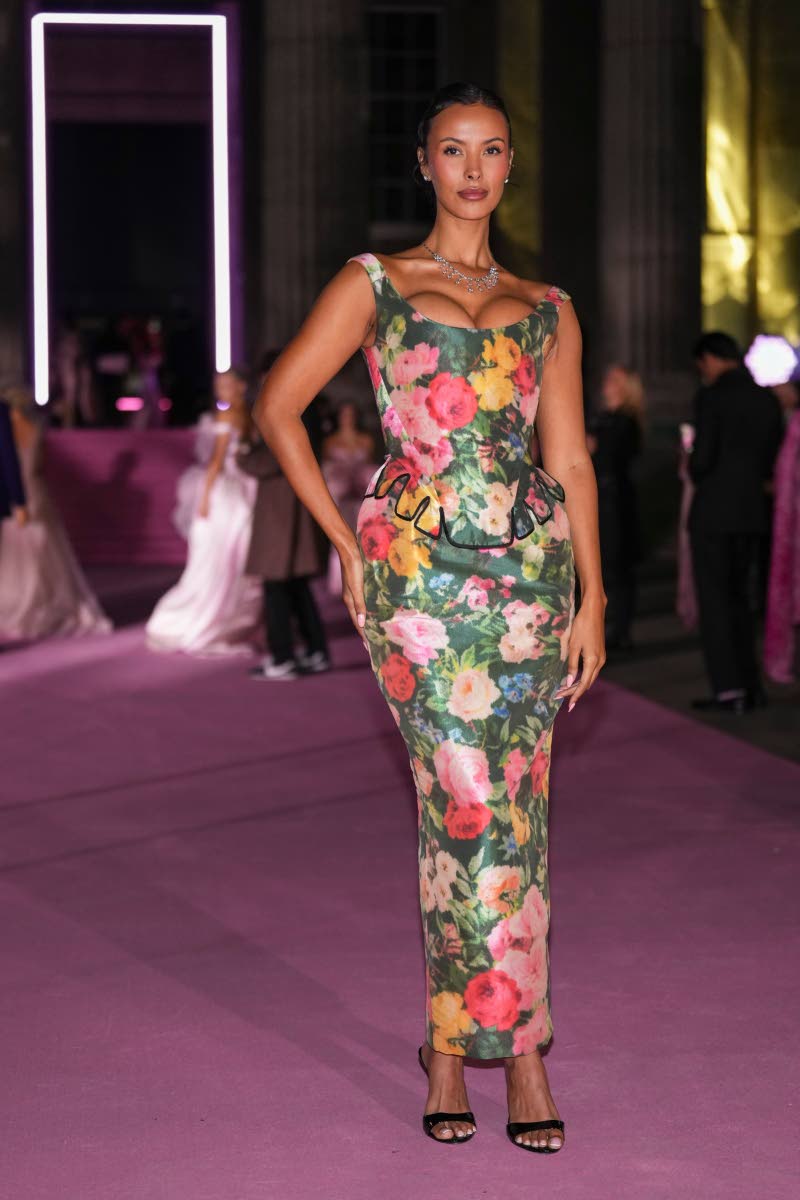 Maya Jama wears a floral peplum Richard Quinn.