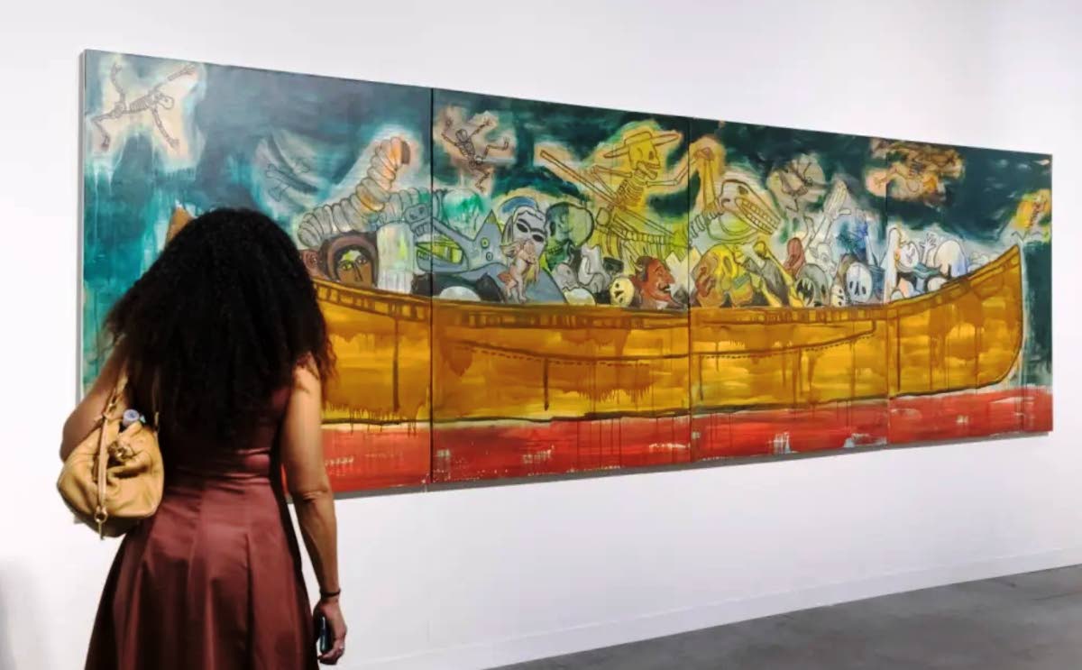 A visitor admires an artwork at Art Basel Miami Beach.