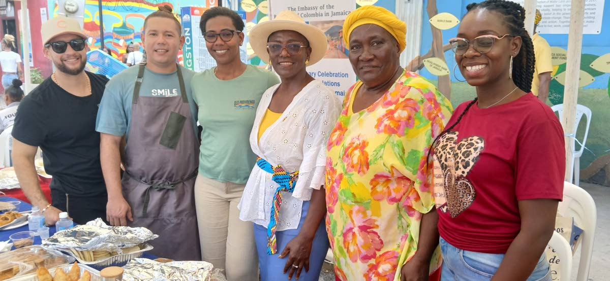 The team from the Colombian Embassy (from left), Pedro Buenvas, Carlos Jose Zarur, Becky Hawkins, Ambassador Emiliana Bernard, Rosalie Henry and Carolan Cole, brought some sample food and their own style and fashion.