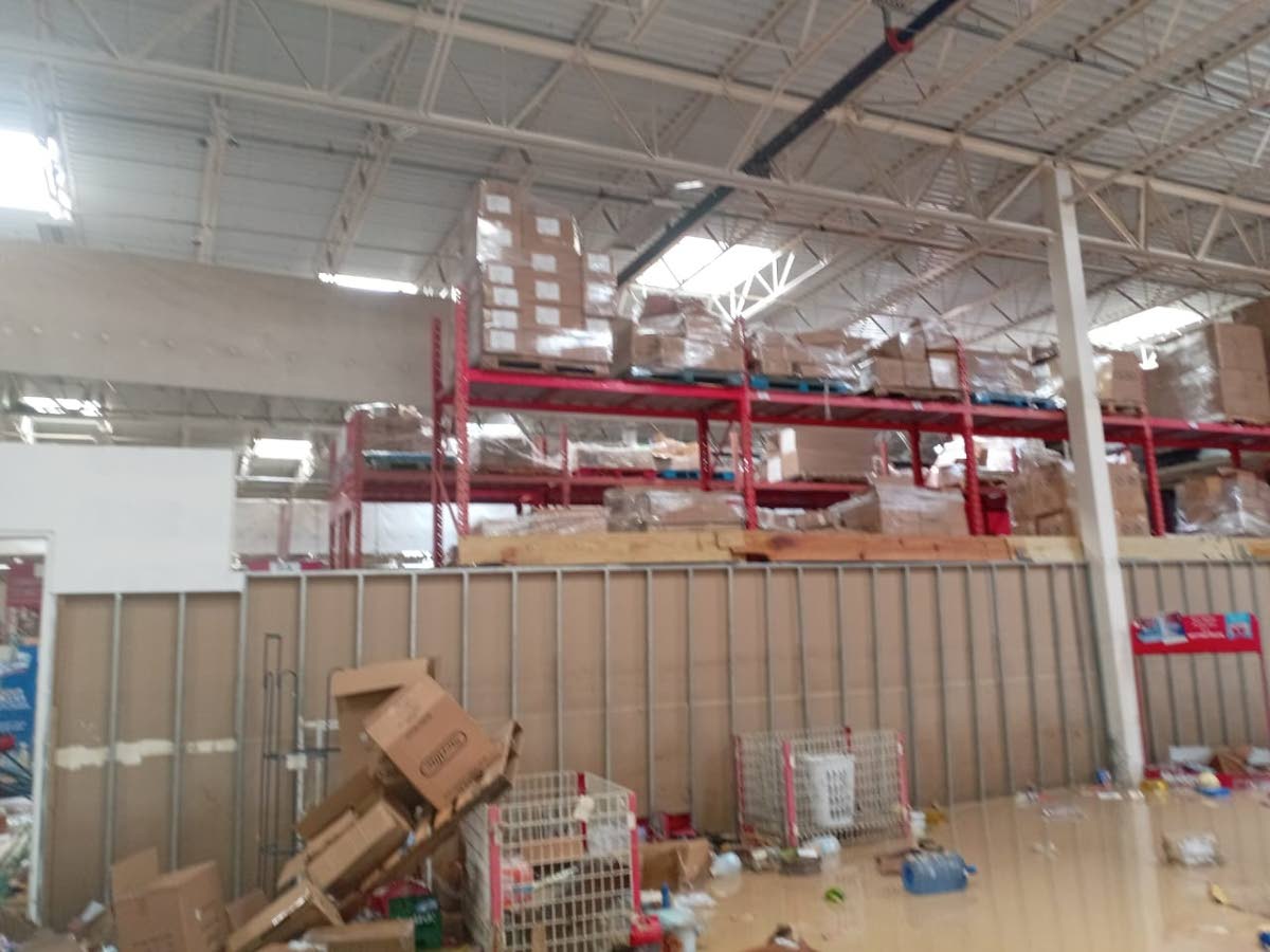 Holes in the roof of MegaMart Wholesale Club’s Montego Bay store after the passage of Hurricane Melissa.