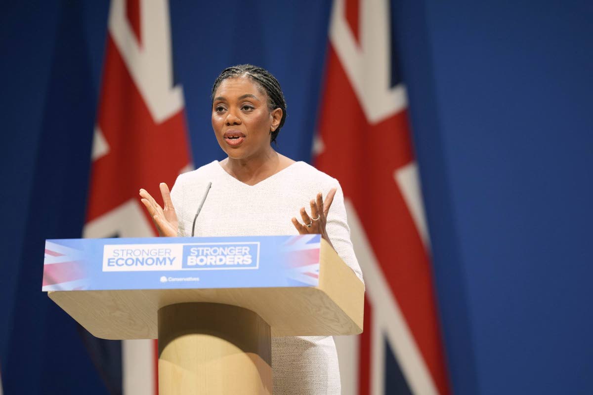 Britain’s Conservative Party Leader Kemi Badenoch delivers her keynote speech to the Conservative Party Conference at the Manchester Central Convention Complex, in Manchester, England, Wednesday, October 8, 2025. 