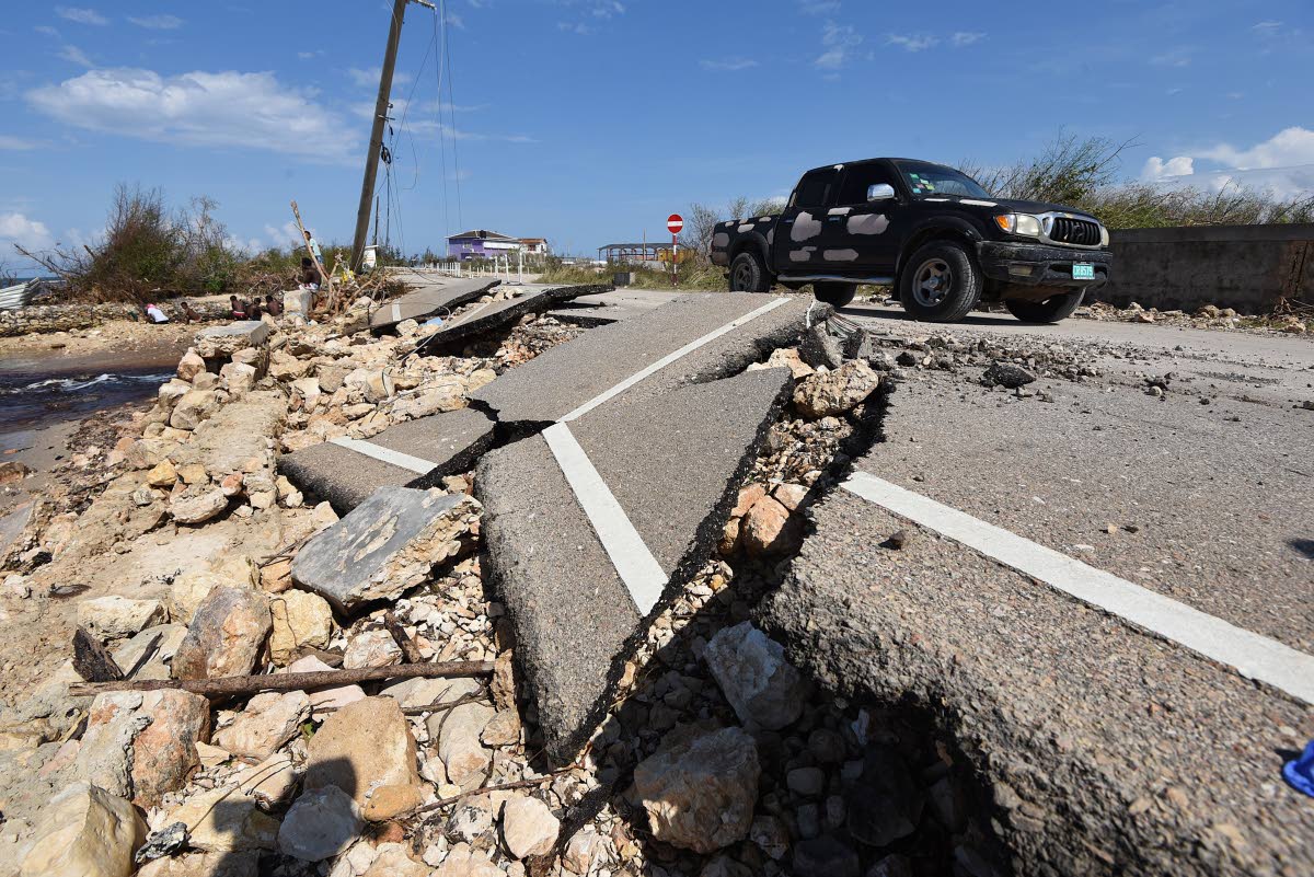 A damaged section of Foreshore Road, near the Falmouth Hospital, in the Trelawny capital.
