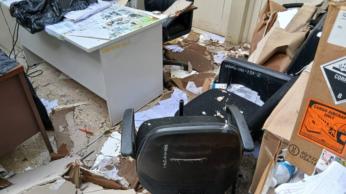 Hurricane Melissa damage to the Westmoreland Health Department.