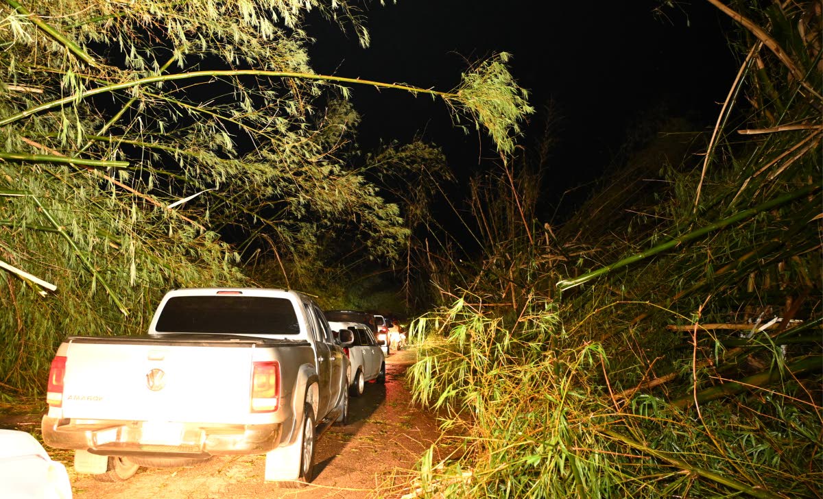 Backed-up traffic with motorists spending hours trying to make their way through Holland Bamboo in St Elizabeth last Thursday after Hurricane Melissa battered the western section of the island. 