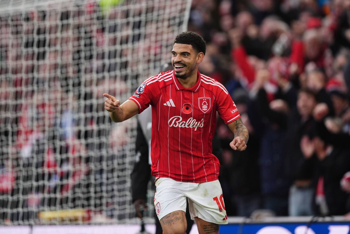 Nottingham Forest’s Morgan Gibbs-White celebrates scoring his side’s second goal during the English Premier League match between Nottingham Forest and Leeds United, in Nottingham, England, yesterday.