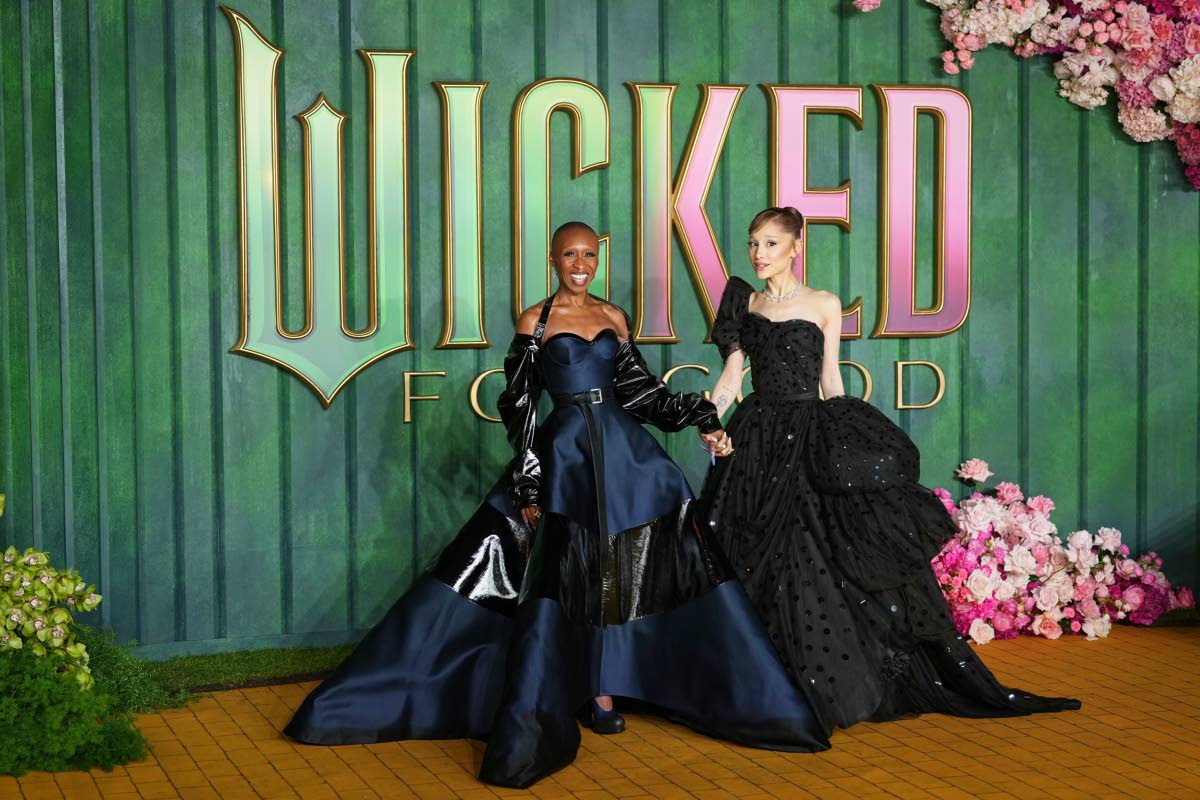 Co-stars of the ‘Wicked’ sequel Cynthia Erivo (left) and Ariana Grande pose in their ballroom gowns at the ‘Wicked: For Good’ premiere in London on Monday.