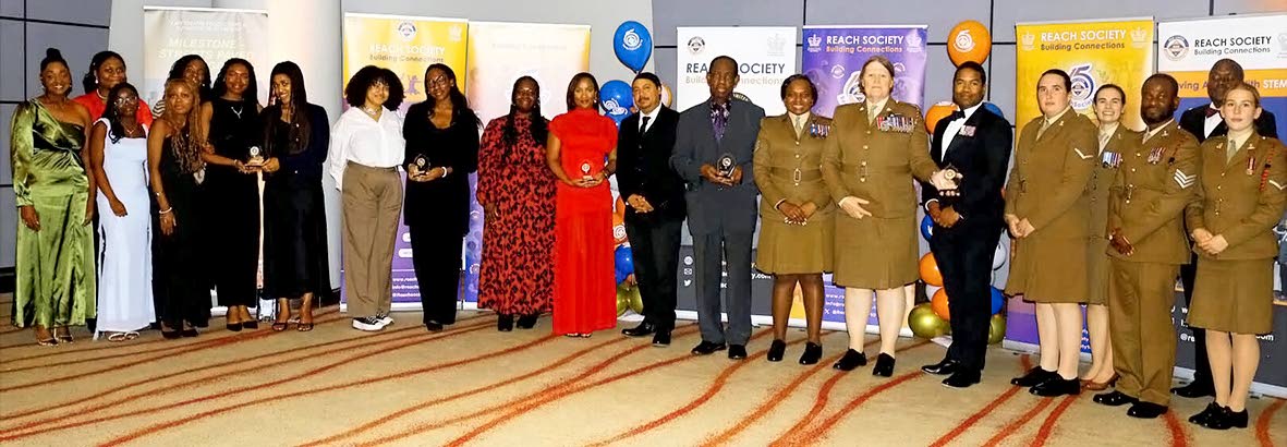 Five corporate champions including Alpha BSE Training, the British Army, Durham University, Imperial College London and Lloyd’s of London, pose for a group photo after they were presented with the Reach Society awards. 