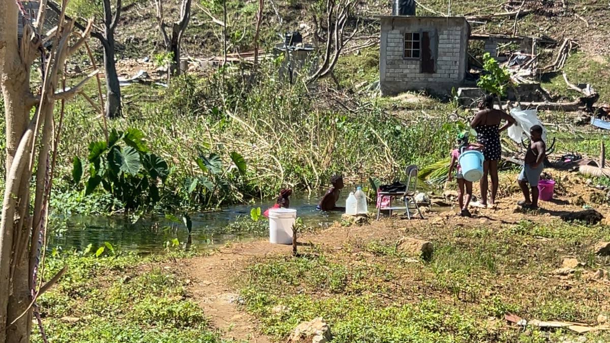 Whithorn residents seen swimming and catching water upstream, close to a pool of stagnant water.
