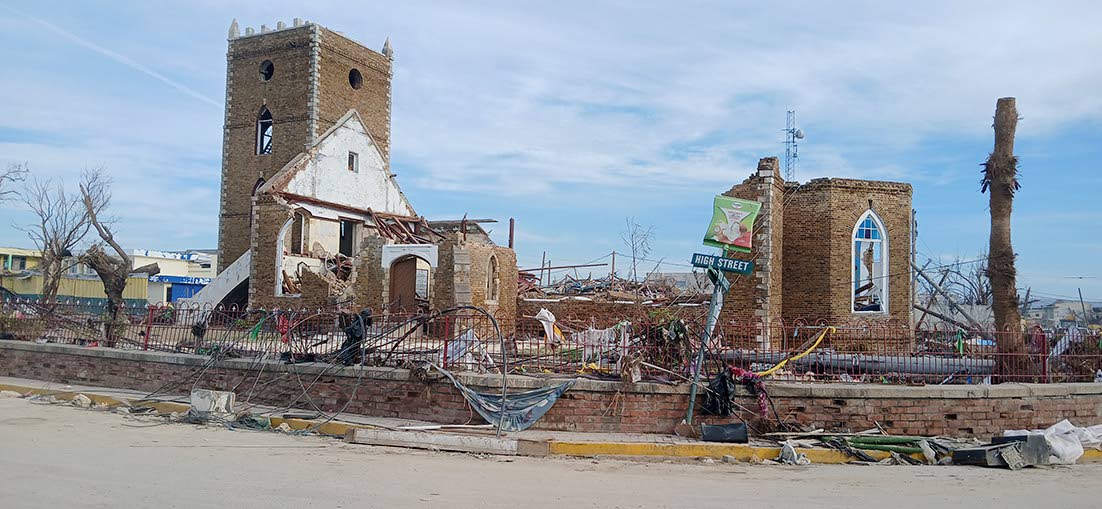 The remains of the Parish Church of St John The Evangelist in the aftermath of Hurricane Melissa. 