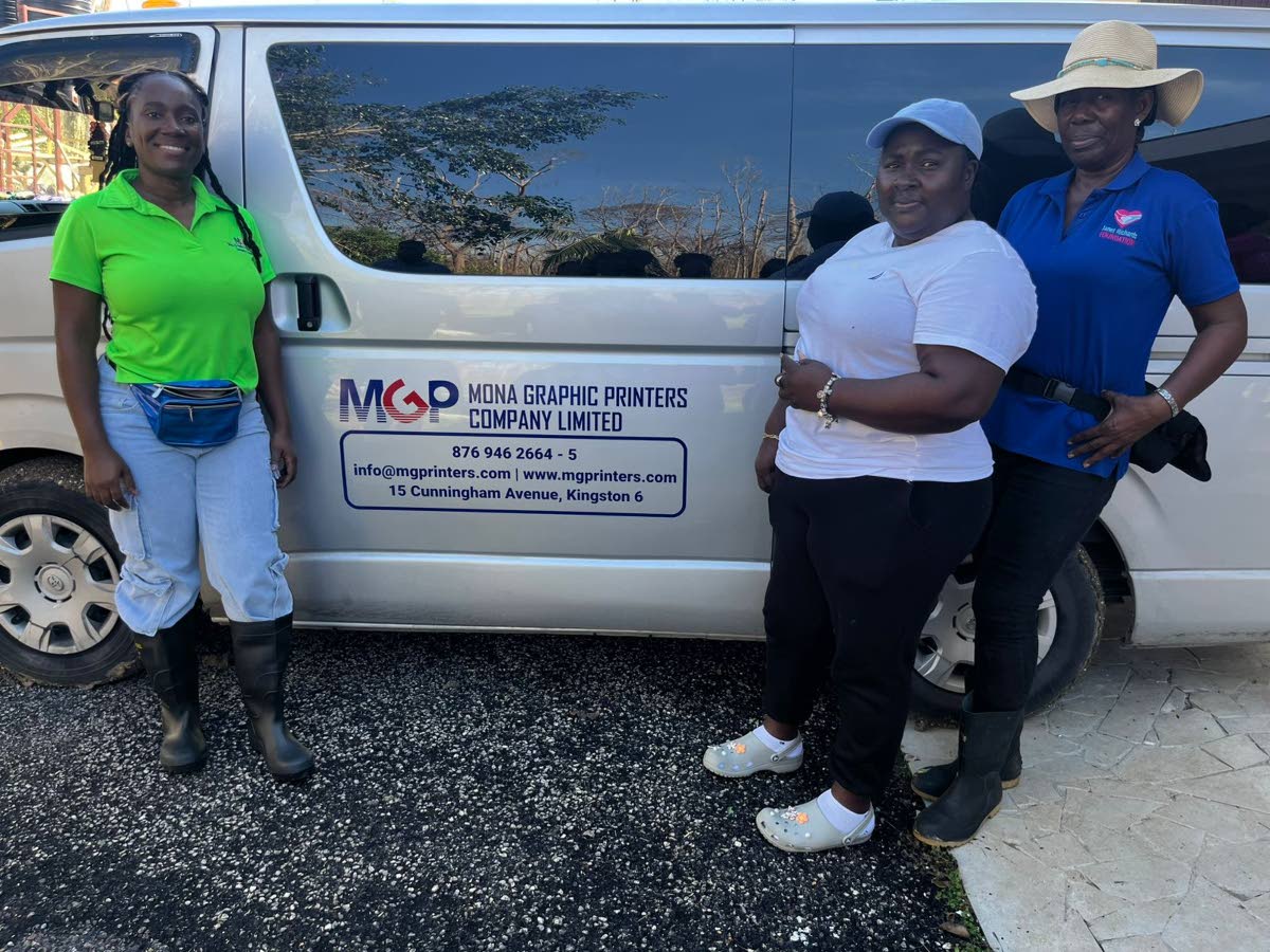 From left: Danielle Muir, managing director of the Kingston-based Mona Graphic Printery; Cordel Howell, manager of the Mustard Seed Children’s Home in Adelphi, St James; and Janet Richards, founder of the Janet Richards Foundation, during cleanup activit