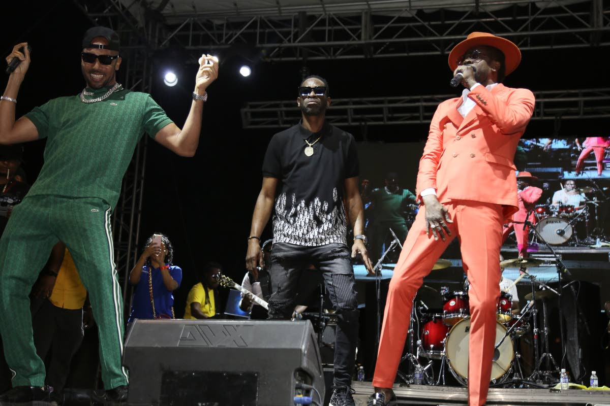 From left: Cham, Bounty Killer and Beenie Man light up the Ghetto Splash stage in 2023.