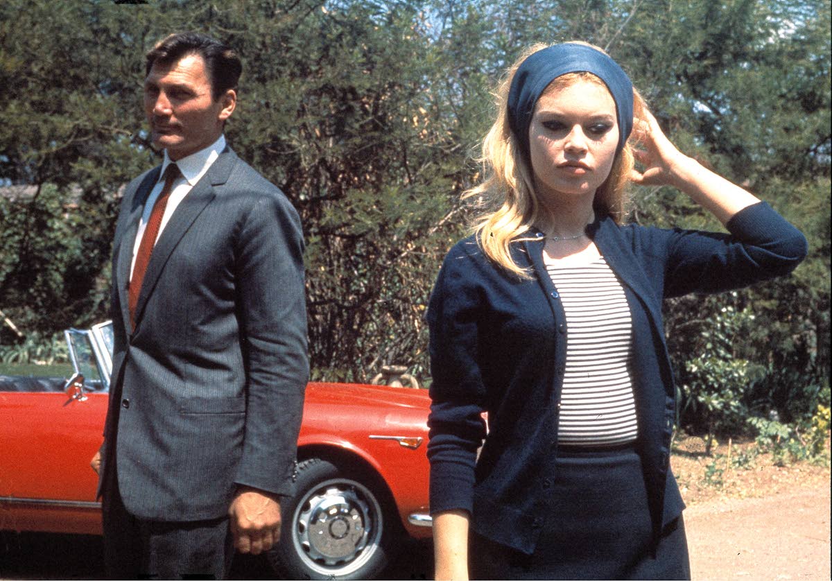 French actress Brigitte Bardot with actor Jack Palance during filming of the movie ‘Le Mepris” aka ‘Contempt’, by Jean-Luc Godard, in Rome, Italy, in May 1963. 