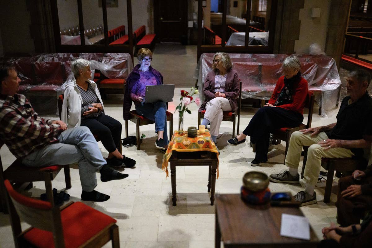 AP 
Prayers are shared following an interfaith meditation practice at All Saints Episcopal Church in Pasadena, California last month.