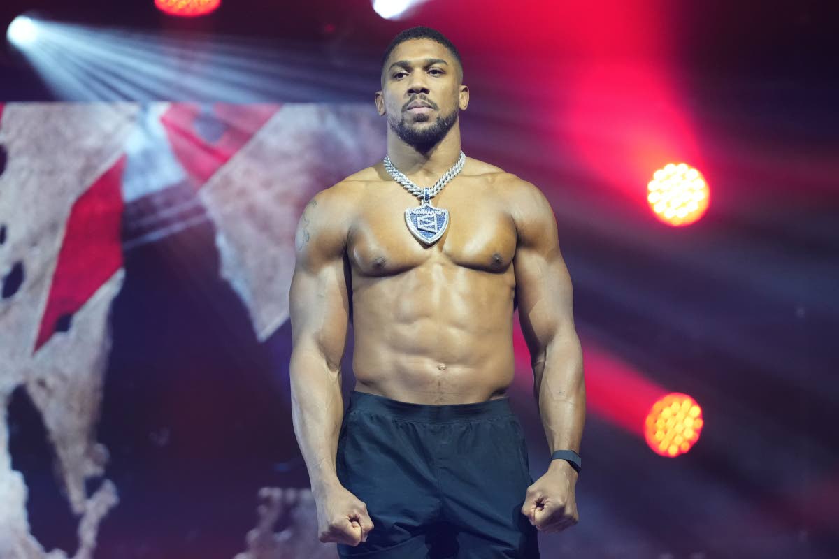 Anthony Joshua is introduced during a weigh-in ahead of his heavyweight boxing match against Jake Paul on Thursday, December 18, 2025, in Miami Beach, Florida.
