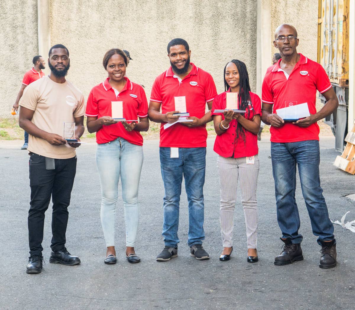 Salada Foods Jamaica Gem Awards winners: (from left) Akeele Johnson; Karimah Shepherd; Richard Thomas; and Nadine Francis, collecting on behalf of Duane Taylor and Peter Collins.