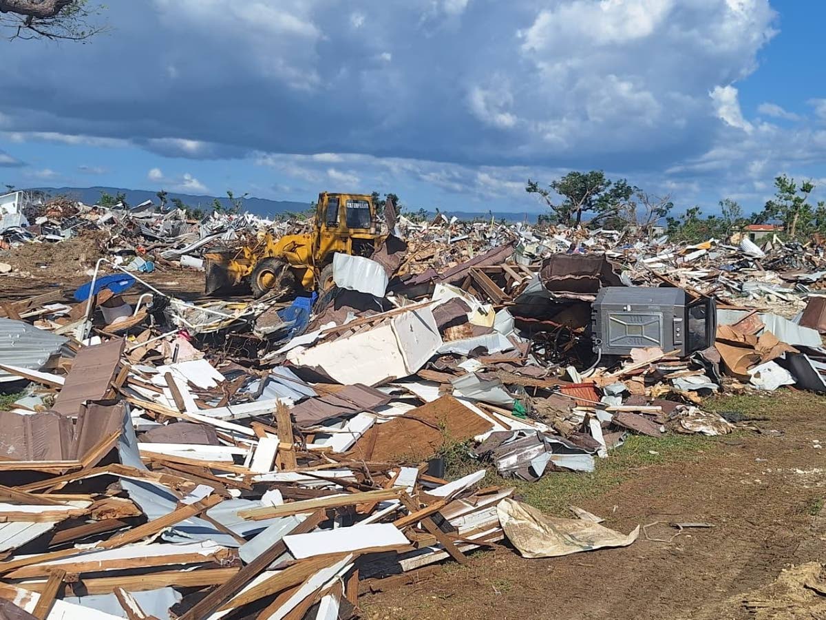 Independence Park in Black River, St Elizabeth, covered with debris cleared from the township of Black River during the emergency response phase following Hurricane Melissa. 