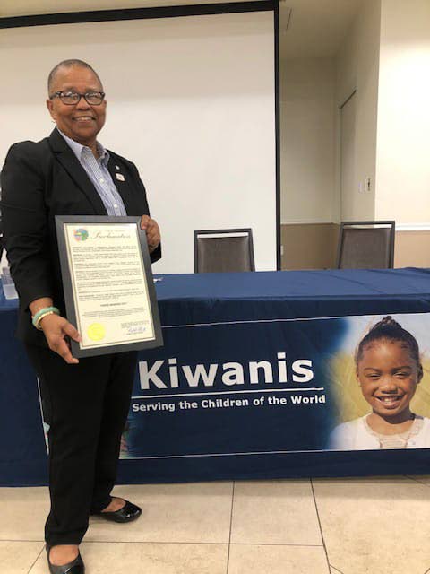 Incoming President, Kiwanis International, Hope Markes, poses with the Proclamation declaring the ‘Hope Markes Day’ in Lauderhill, Florida. 
