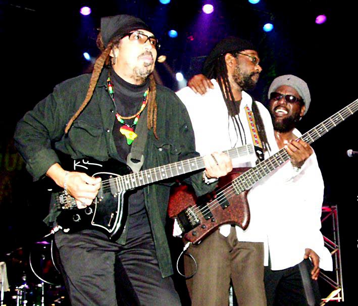 Original Third World members, Stephen ‘Cat’ Coore (left), Richard Daley (centre) and William ‘Bunny Rugs’ Clarke, in performance.