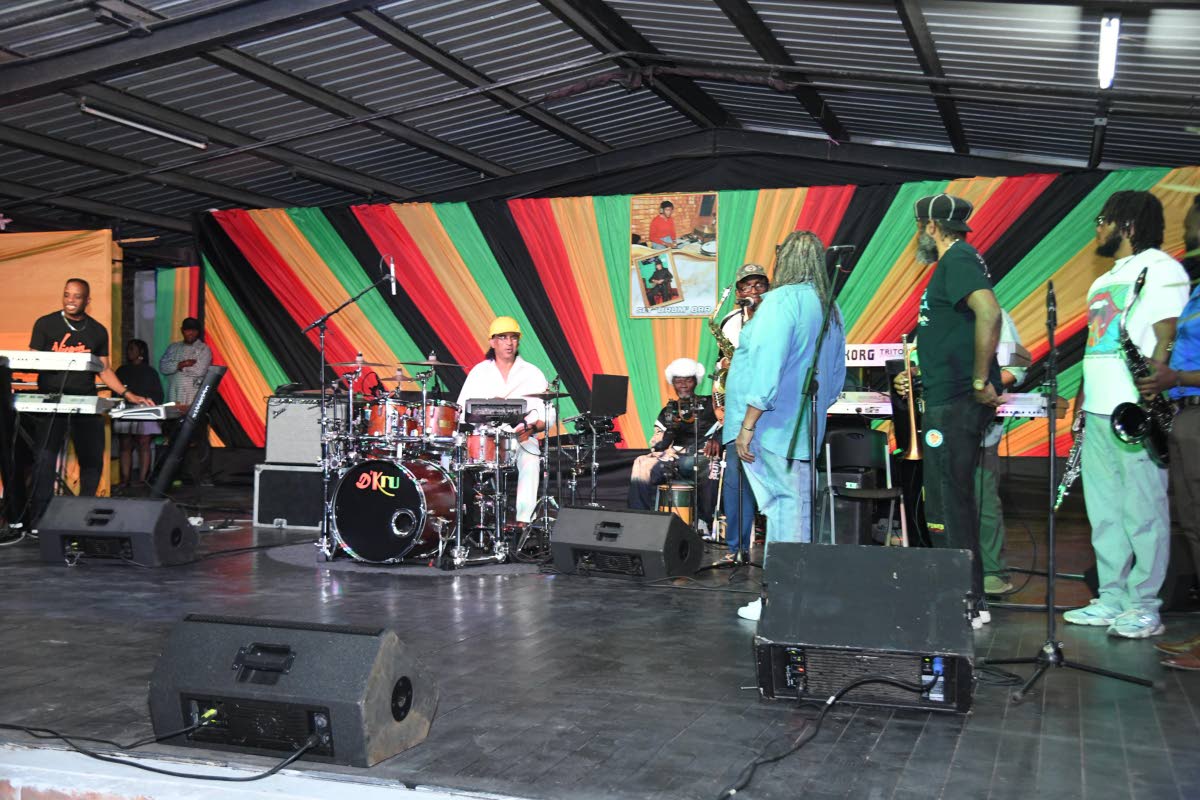 Musicians on stage the event held for Sly Dunbar at the Ranny Williams Entertainment Centre in St Andrew.
