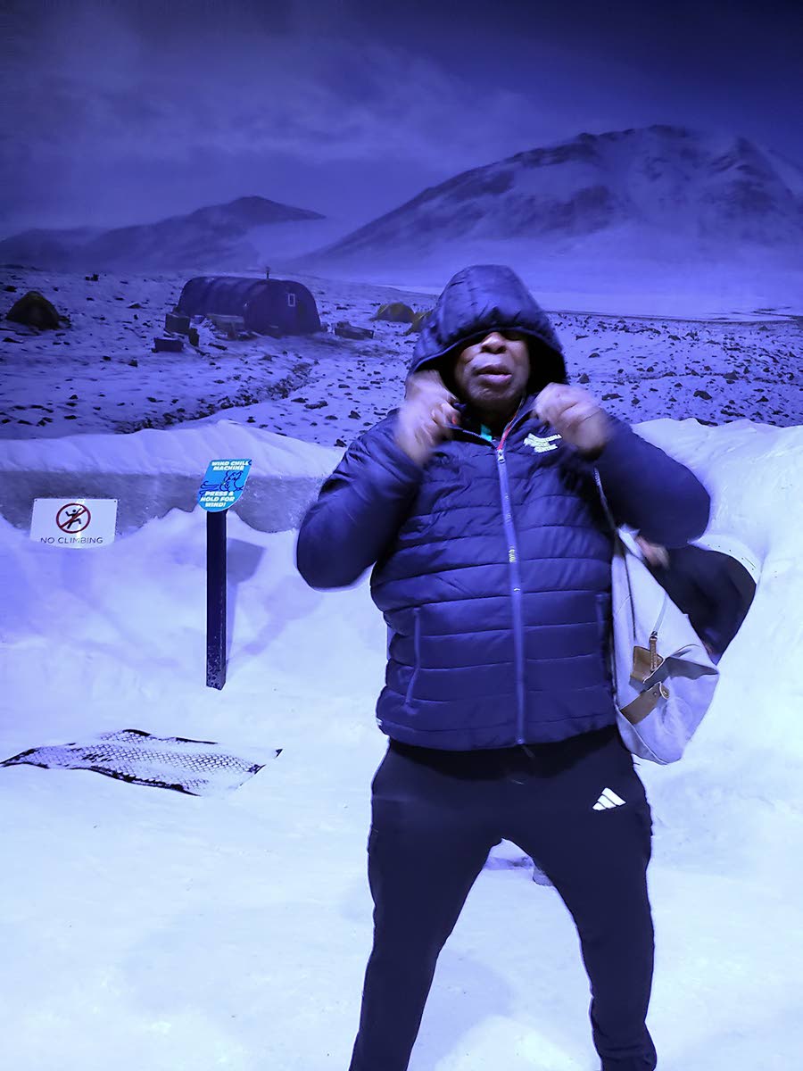 Award-winning travel writer Dave Rodney at the International Antarctic Centre just after experiencing a simulated ice storm.