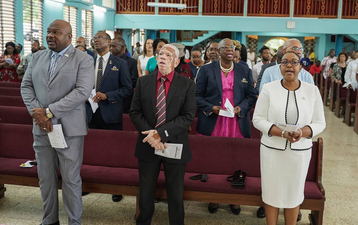Infiniti Credit Union celebrates its anniversary with a church service at Ocho Rios Baptist Church, joined by directors, volunteers, staff, and invited members on February 1. Pictured in the front row from left: Rev. Glenroy Clarke JP, president of the cre