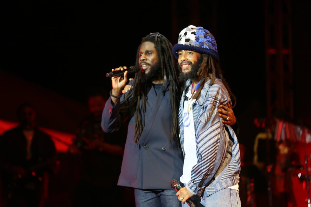 Protoje (right) joins Chronixx on the LIT Stage as Chronixx closes the Lost in Time music festival on Sunday.  
