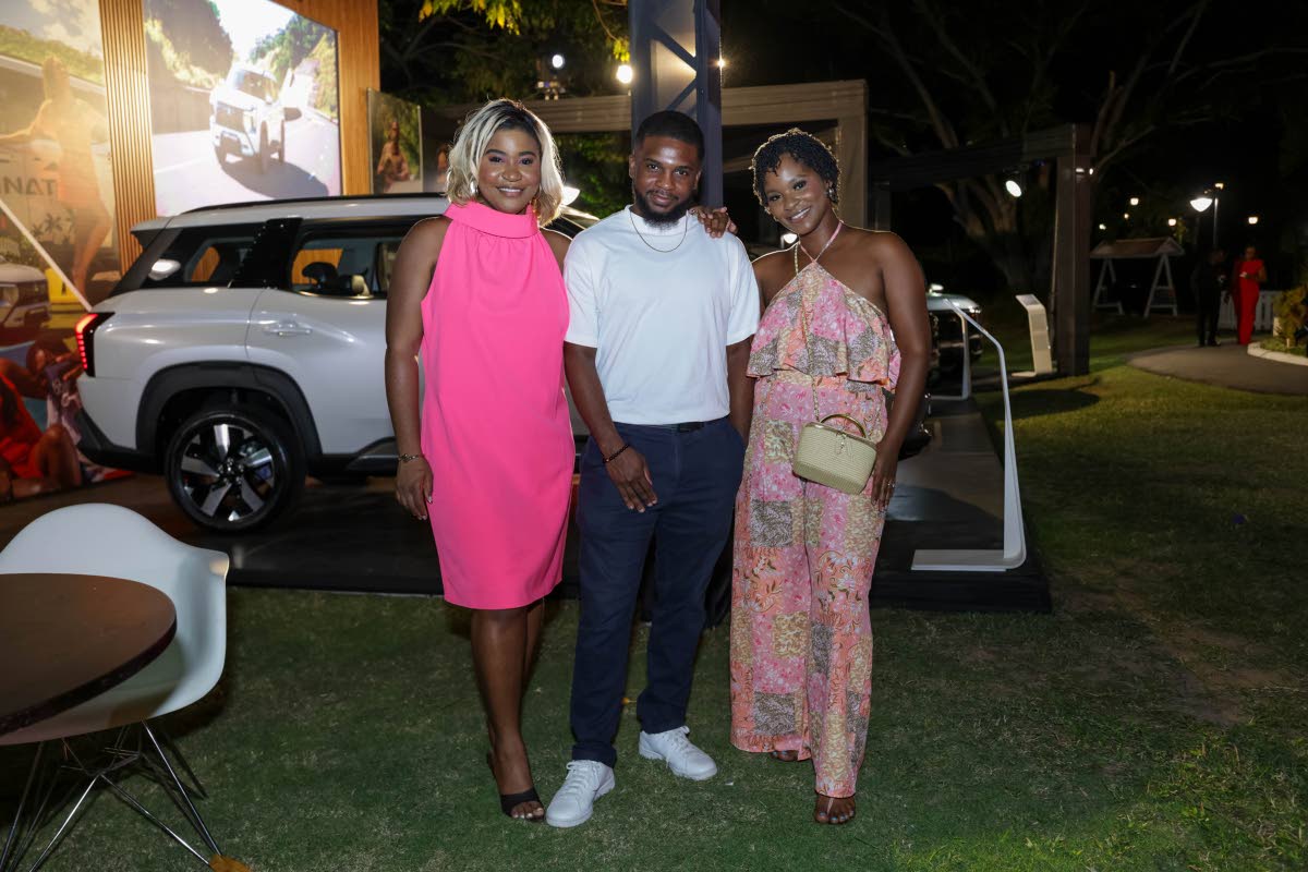 Hosts of entertainment podcast ‘The Fix’ (from left) Arianne Hammond, Orane Hart, and Javielle Martin are pictured at the official unveiling of the all-new seven-seater SUV.