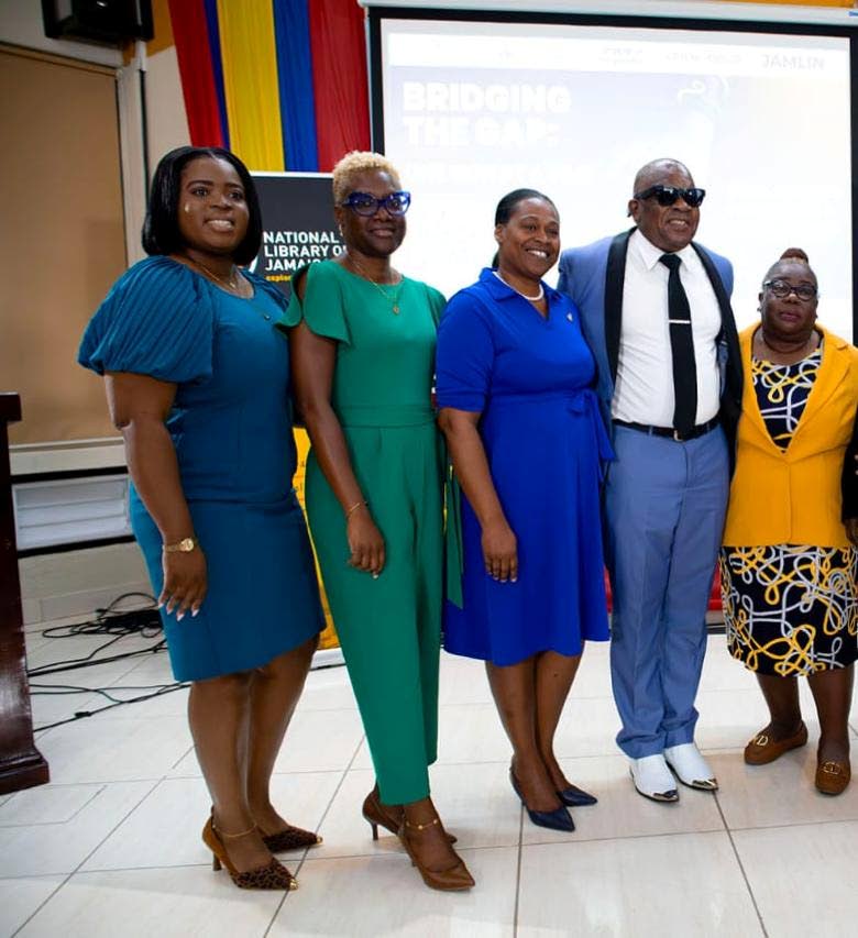 From left: JAMLIN Development Manager Jasheka Robinson; Kaye-Ann Robinson, technical information manager- Wesley Hughes Documentation Centre, PIOJ; Kerry-Ann Rodney-Wellington, acting university librarian - University of Technology, Jamaica; Senator Profes