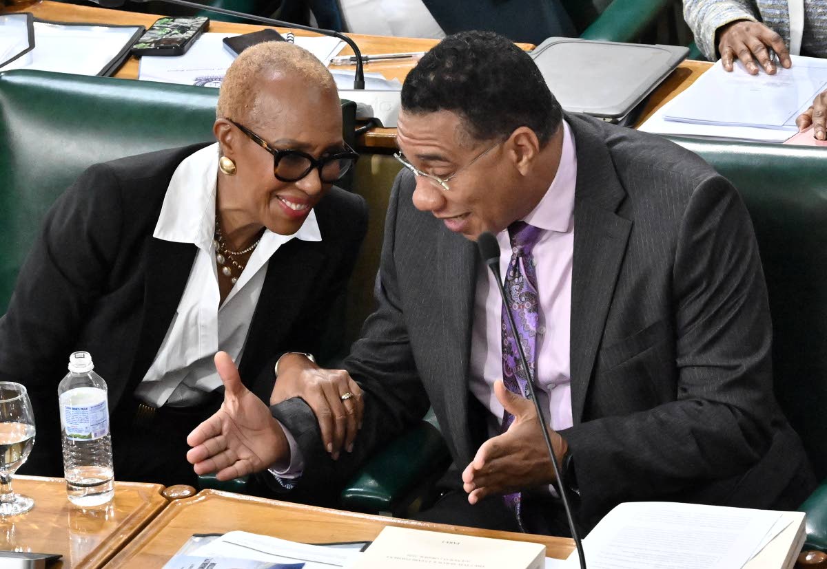 Minister of Finance and the Public Service Fayval Williams and Prime Minister Dr Andrew Holness at the opening of the 2026-2027 Budget Debate in the House of the Representatives on March 10, 2026. 