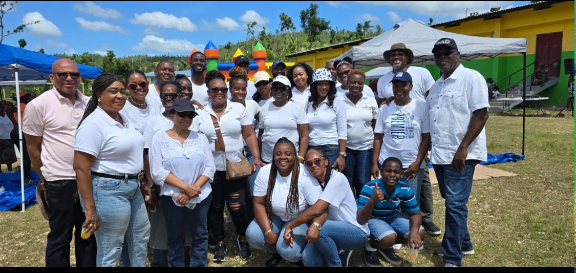 Members of The New Foundation Christian Ministries gather during the post-Hurricane Melissa intervention at Cornwall Mountain Primary School.