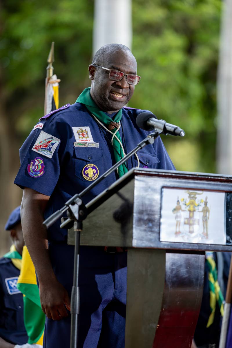  Garth Russell delivers his final address as chief commissioner of the Scout Association of Jamaica.  