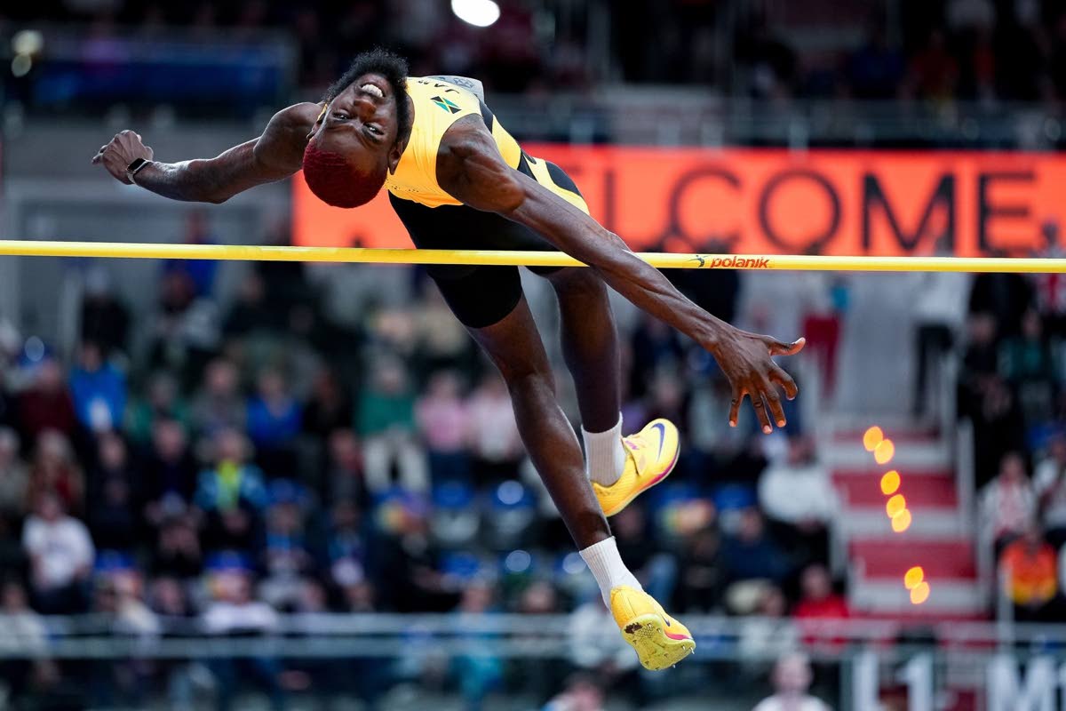 Photos by Courtesy of World Athletics 
Jamaica’s Raymond Richards competes in the final of the men’s high jump at the World Athletics Indoor Championships inside the Kujawsko-Pomorska Arena in Torun, Poland yesterday.