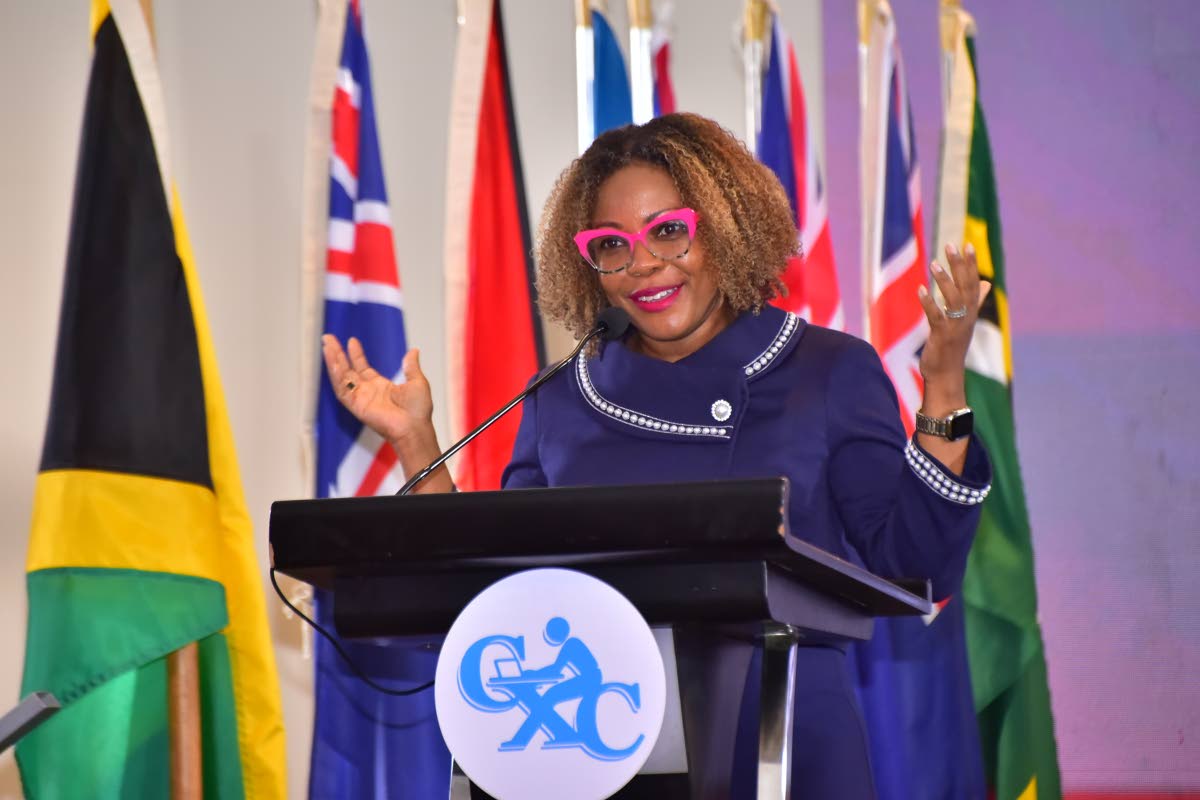 Dana Morris Dixon, minister of education, delivers her keynote address at CXC’s inaugural regional education conference and ministerial forum.