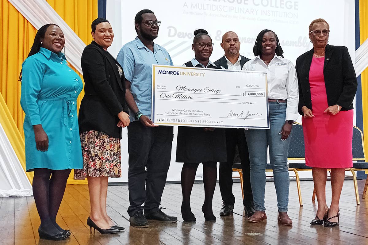 From left: Dr Nadine Muschette, marketing communication and alumni affairs officer, The Moneague College; Lorraine A. Myers, director of international admissions, Monroe University; students of The Moneague College Lael Ellis and Abigail Davis; Emerson Phi