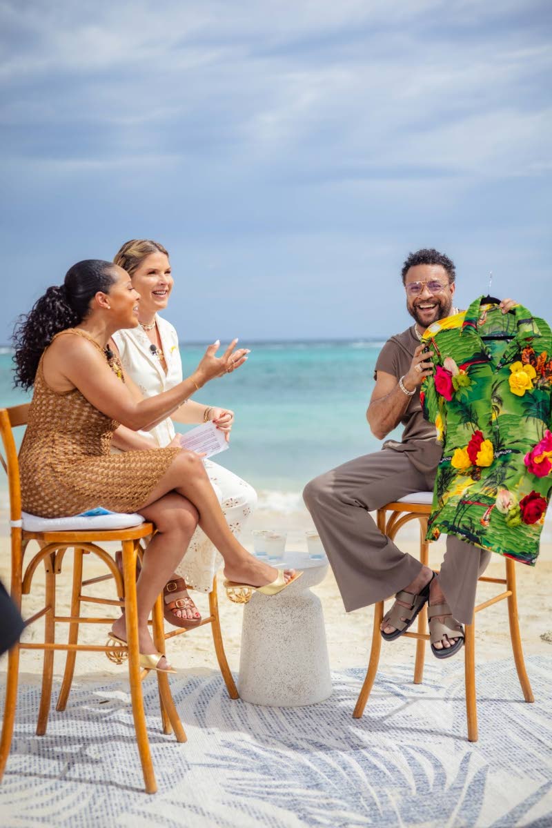 The Today show’s Sheinelle Jones (left) and Jenna Bush Hager in a playful mood while interviewing Grammy-award winning artiste Orville ‘Shaggy’ Burrell during a broadcast from Sandals Dunn’s River in St Ann yesterday.