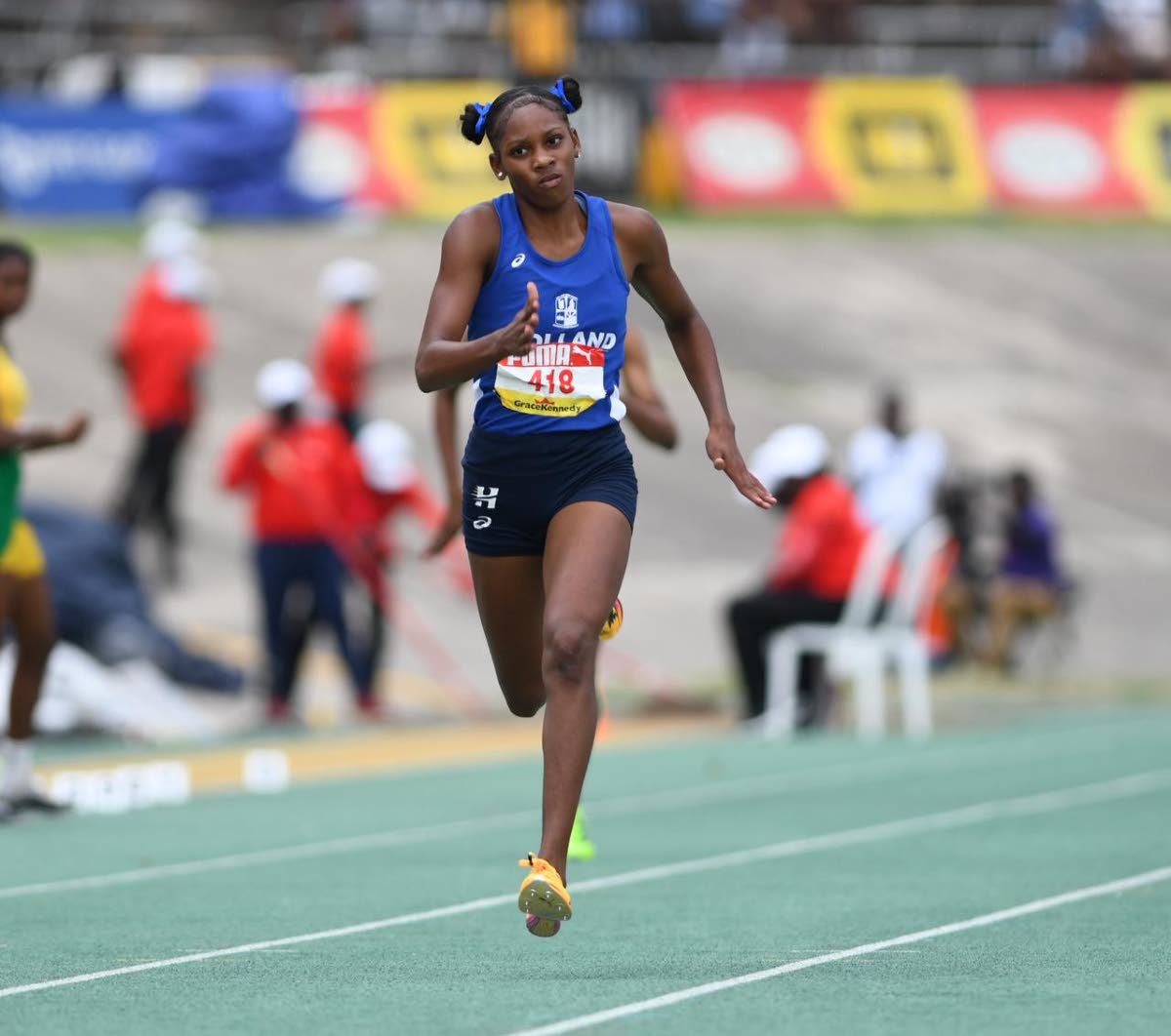 Shanoya Douglas on her way to winning the girls’ Class One 200m in a championship record time at the 2026 ISSA/GraceKennedy Boys and Girls’ Athletics Championships. (Ricardo Makyn photo)