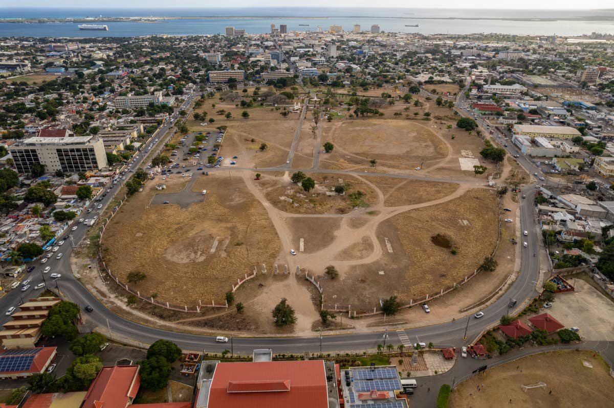 An aerial photograph of National Heroes Circle on Friday, February 11, 2022. The park will site a new multibillion-dollar Parliament building.