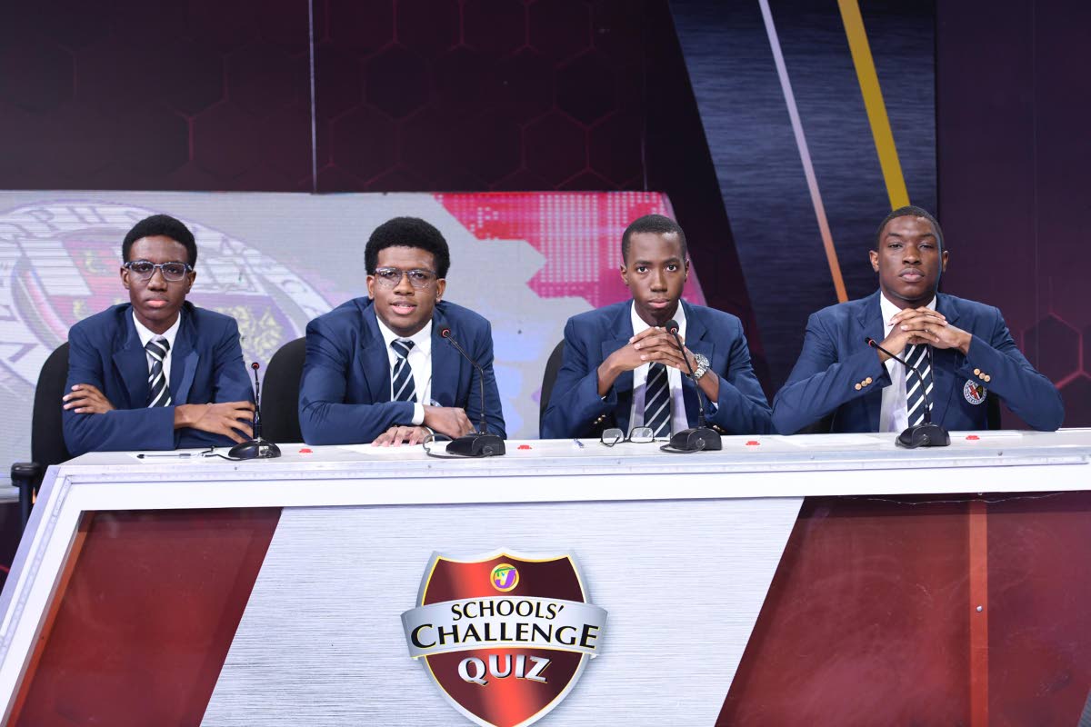 The Jamaica College Schools' Challenge Quiz team at the 2026 final against Westwood High School in April 2. (Antoine Lodge photo)