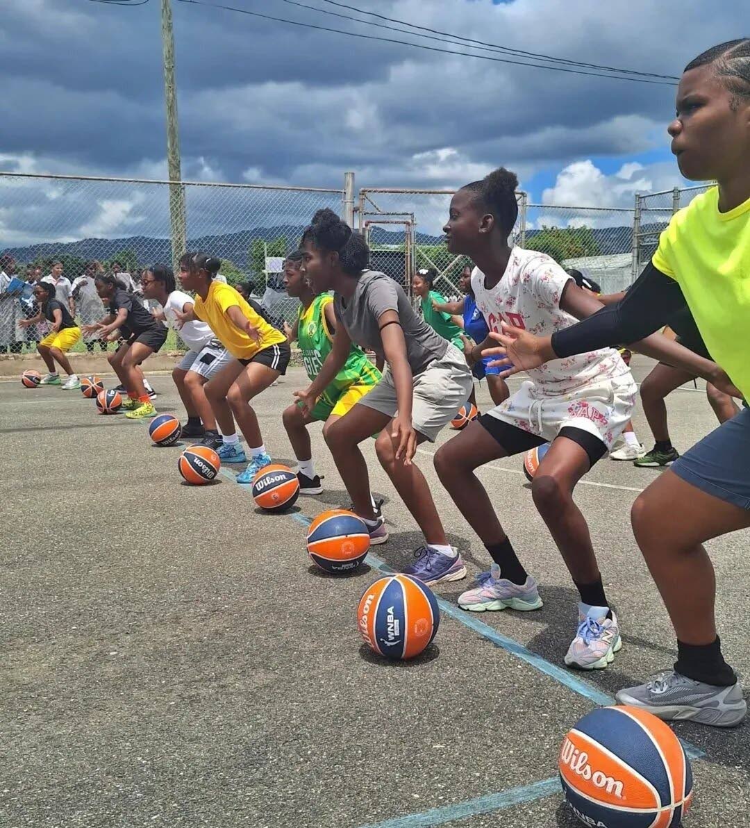 Athletes during a training session at the Aaliyah Edwards’ ‘You Got Knext’ girls basketball camp at the Queens School