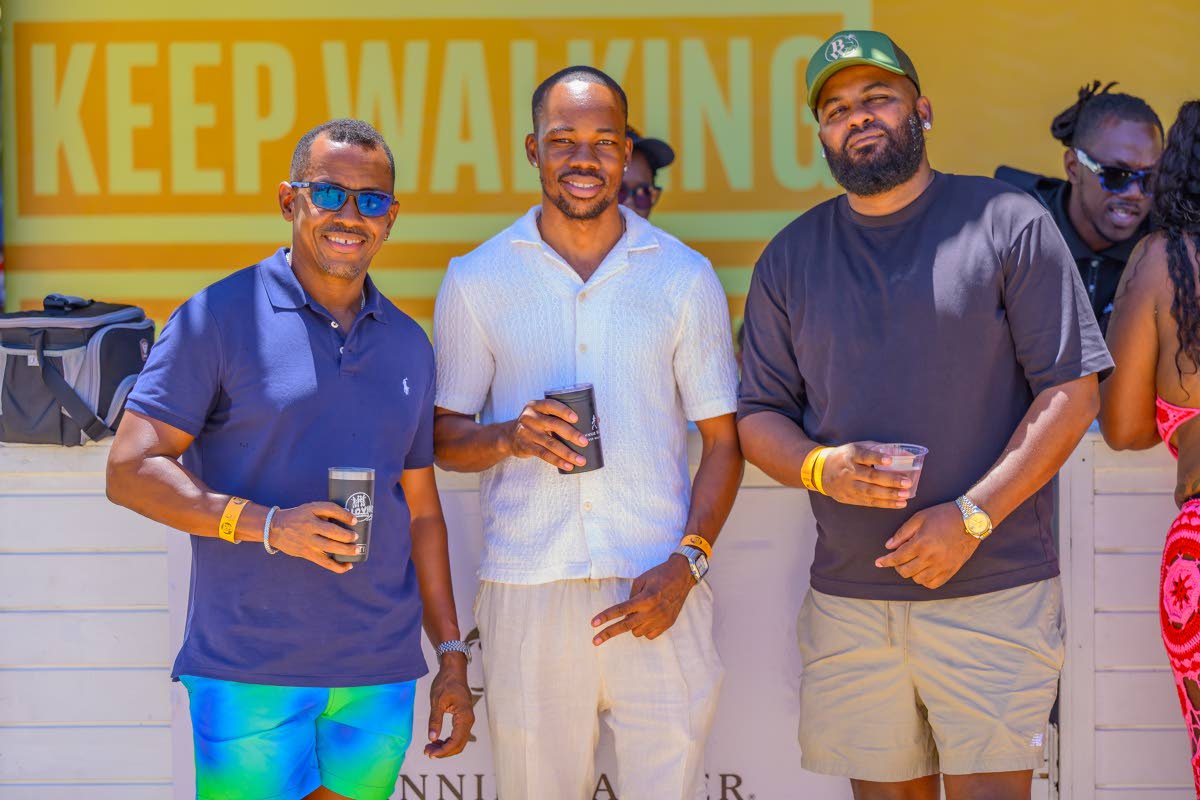 Linking up for a chill day on the beach are (from left) Mello Vibes promoter Omar Perrin; Lasana Wilson, brand manager, Johnnie Walker; and Best Weekend Ever Director Fabeion Dennisor.