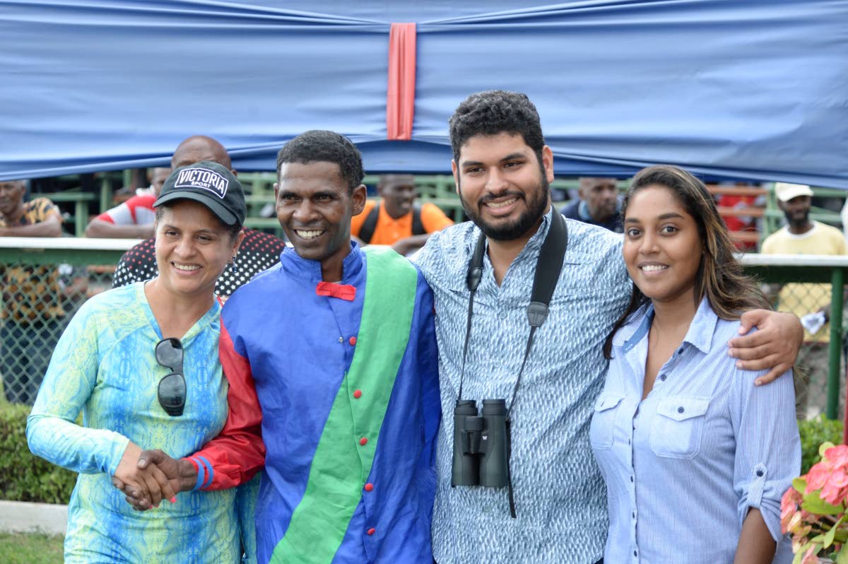 From left: Karen Parsard, jockey Omar Walker, Peter-John Parsard, and wife, Eleanor Parsard.