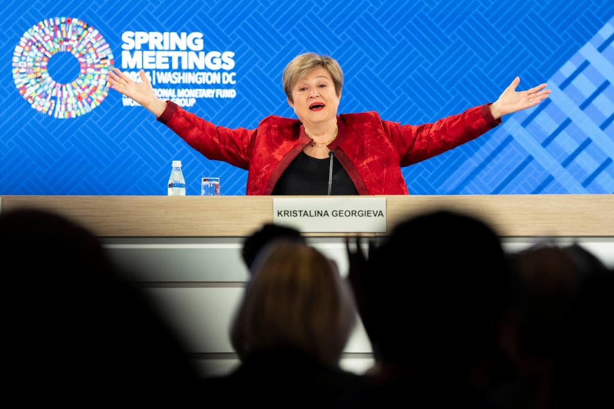 Managing Director Kristalina Georgieva briefs the press on the IMF’s Global Policy Agenda during the 2026 Spring Meetings of the International Monetary Fund and the World Bank Group in Washington, DC, April 15, 2026.