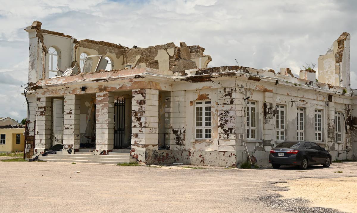 The ruined remains of the St Elizabeth Parish Court on High Street in Black River, six months after Hurricane Melissa made a destructive landfall in the parish on October 28, 2025.